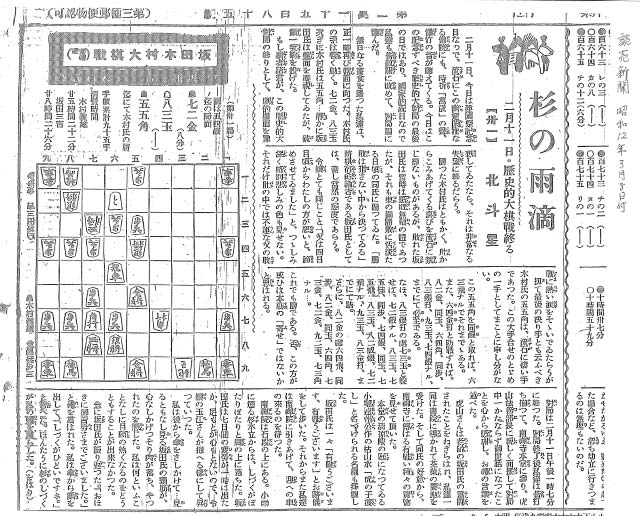 南禅寺の決戦。北斗星の観戦記第31譜（最終譜）＝「読売新聞」1937年3月8日付